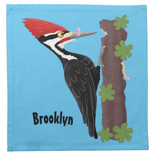 Cue funny Pileated woodpecker cartoon illustration Cloth Napkin (Front)