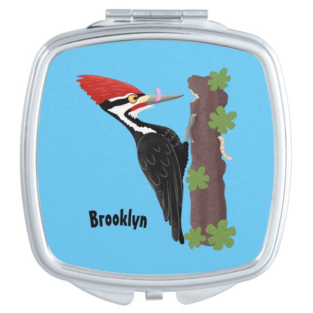 Cue funny Pileated woodpecker cartoon illustration Compact Mirror (Front)