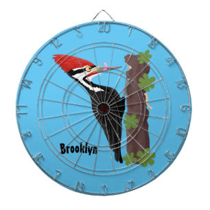 Cue funny Pileated woodpecker cartoon illustration Dart Board