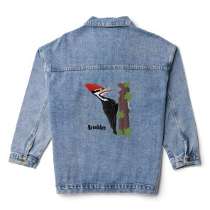 Cue funny Pileated woodpecker cartoon illustration Denim Jacket