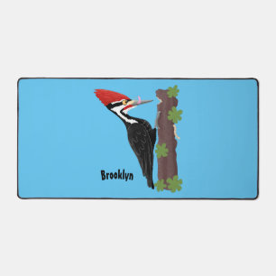 Cue funny Pileated woodpecker cartoon illustration Desk Mat