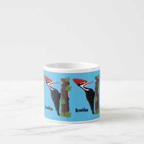 Cue funny Pileated woodpecker cartoon illustration Espresso Cup