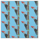 Cue funny Pileated woodpecker cartoon illustration Fabric