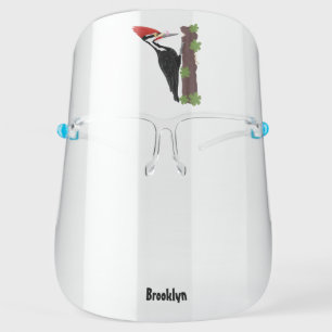 Cue funny Pileated woodpecker cartoon illustration Face Shield
