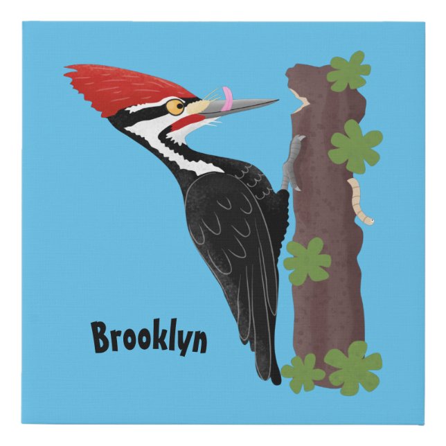 Cue funny Pileated woodpecker cartoon illustration Faux Canvas Print (Front)