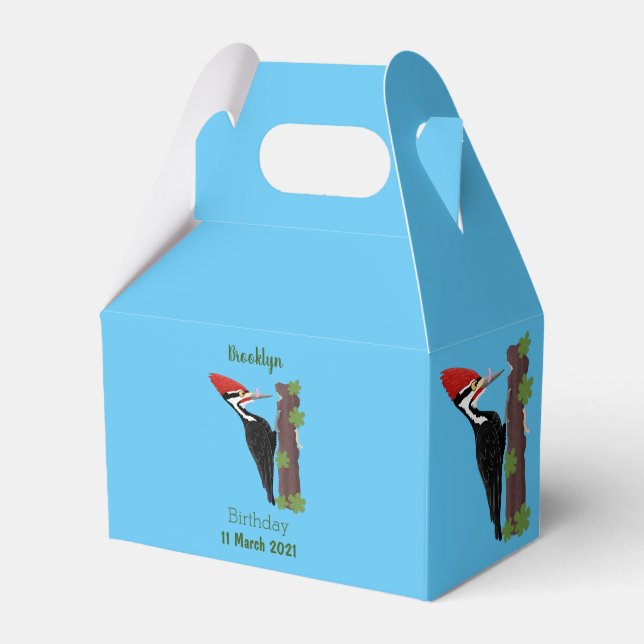 Cue funny Pileated woodpecker cartoon illustration Favor Boxes (Front Side)