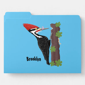 Cue funny Pileated woodpecker cartoon illustration File Folder