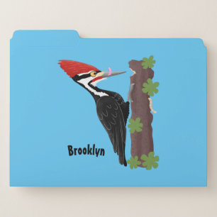 Cue funny Pileated woodpecker cartoon illustration File Folder