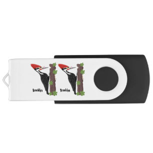 Cue funny Pileated woodpecker cartoon illustration Flash Drive