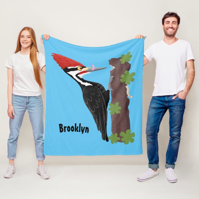 Cue funny Pileated woodpecker cartoon illustration Fleece Blanket (In Situ)