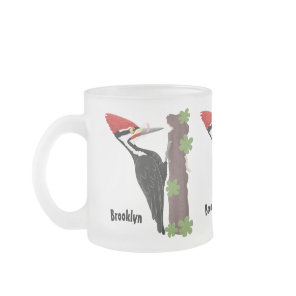 Cue funny Pileated woodpecker cartoon illustration Frosted Glass Coffee Mug