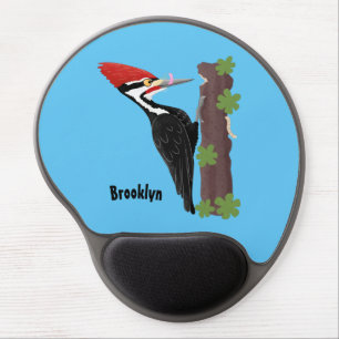 Cue funny Pileated woodpecker cartoon illustration Gel Mouse Pad