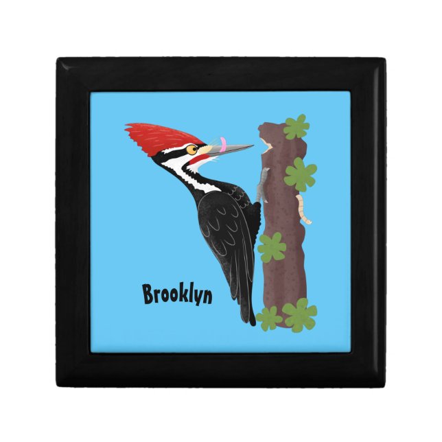 Cue funny Pileated woodpecker cartoon illustration Gift Box (Front)