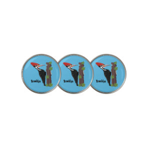 Cue funny Pileated woodpecker cartoon illustration Golf Ball Marker