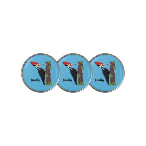 Cue funny Pileated woodpecker cartoon illustration Golf Ball Marker