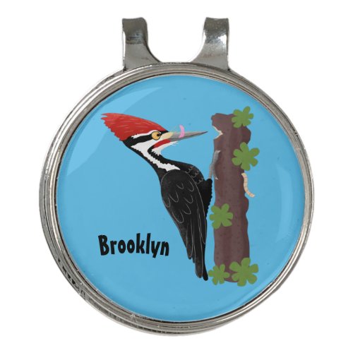 Cue funny Pileated woodpecker cartoon illustration Golf Hat Clip