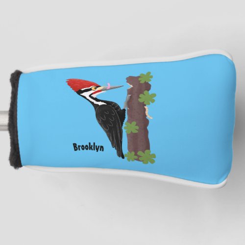 Cue funny Pileated woodpecker cartoon illustration Golf Head Cover