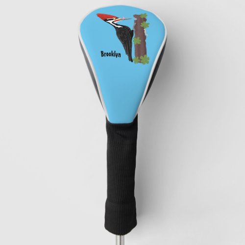 Cue funny Pileated woodpecker cartoon illustration Golf Head Cover