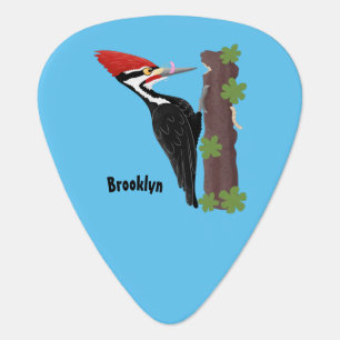 Cue funny Pileated woodpecker cartoon illustration Guitar Pick