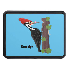 Cue funny Pileated woodpecker cartoon illustration Hitch Cover