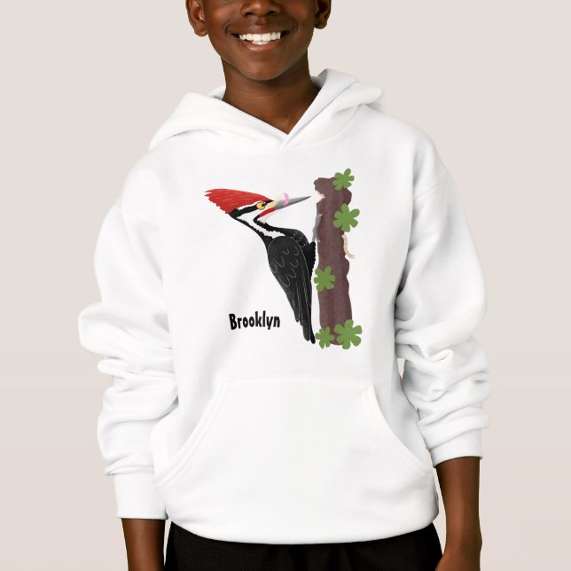 Cue funny Pileated woodpecker cartoon illustration Hoodie (Front)