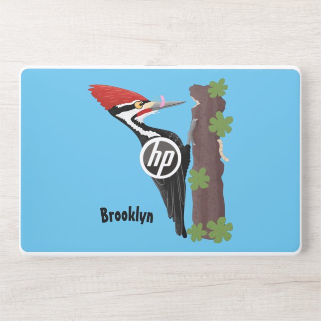 Cue funny Pileated woodpecker cartoon illustration HP Laptop Skin (Front)