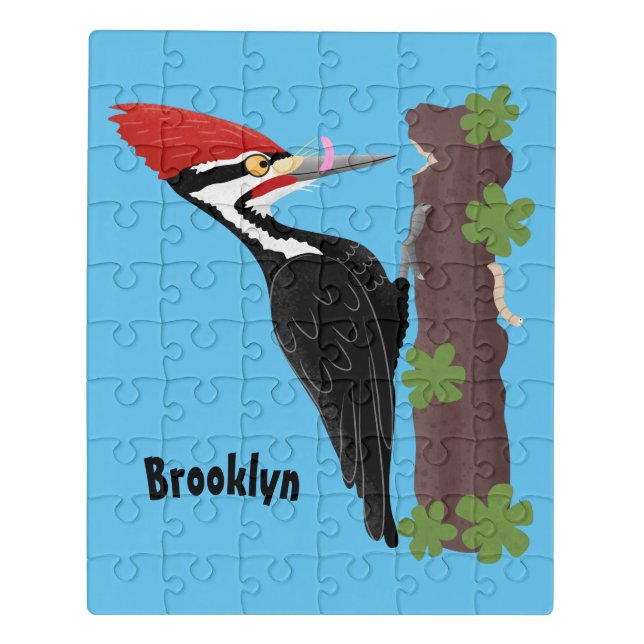 Cue funny Pileated woodpecker cartoon illustration Jigsaw Puzzle (Puzzle Vertical)