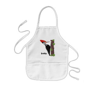Cue funny Pileated woodpecker cartoon illustration Kids' Apron