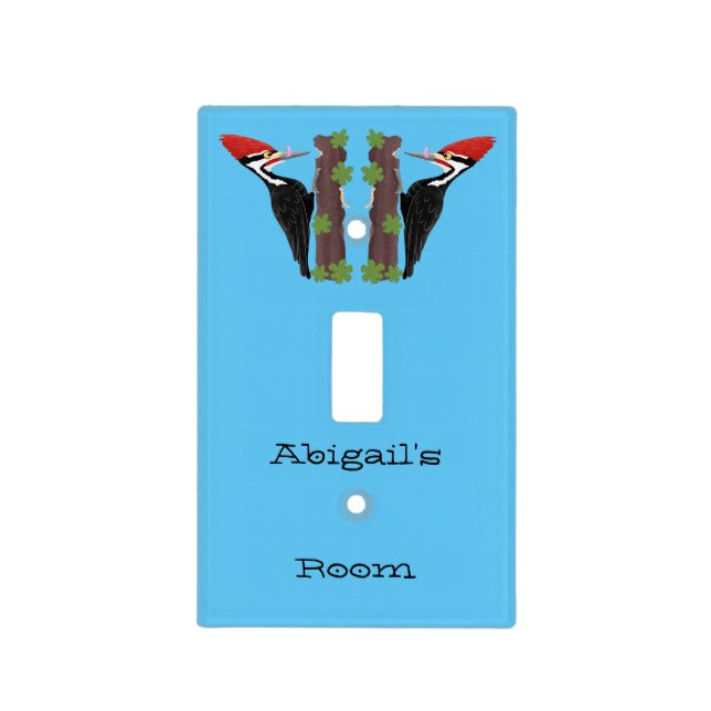 Cue funny Pileated woodpecker cartoon illustration Light Switch Cover (Front)