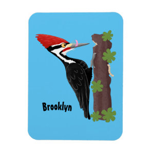 Cue funny Pileated woodpecker cartoon illustration Magnet