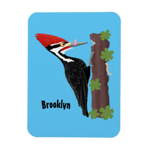 Cue funny Pileated woodpecker cartoon illustration Magnet