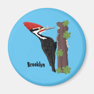 Cue funny Pileated woodpecker cartoon illustration Magnet