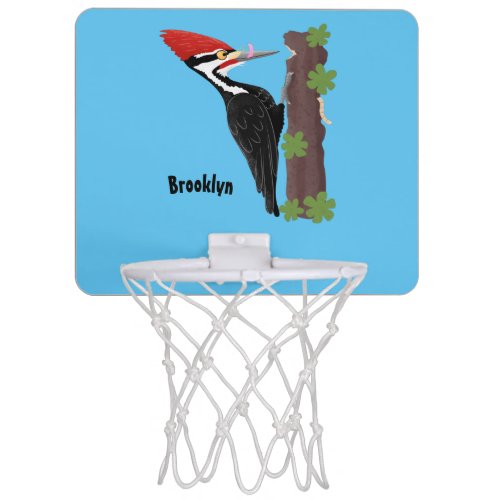 Cue funny Pileated woodpecker cartoon illustration Mini Basketball Hoop