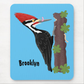 Cue funny Pileated woodpecker cartoon illustration Mouse Pad