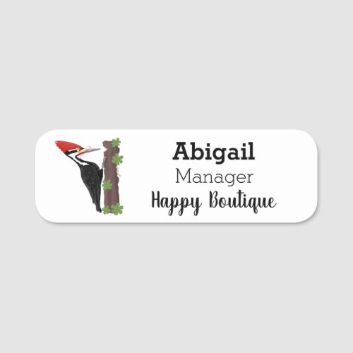 Cue funny Pileated woodpecker cartoon illustration Name Tag