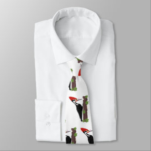 Cue funny Pileated woodpecker cartoon illustration Neck Tie