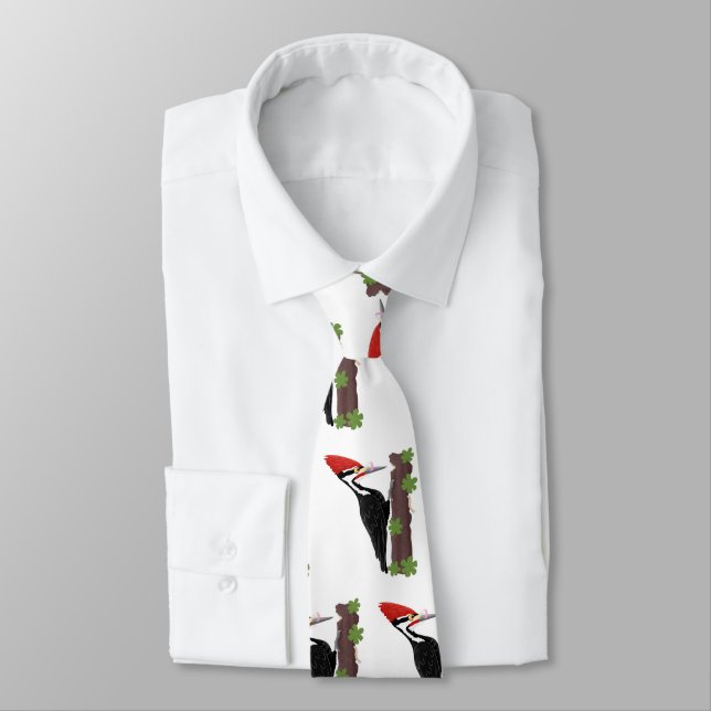 Cue funny Pileated woodpecker cartoon illustration Neck Tie (Tied)