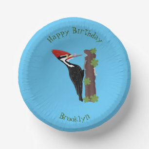 Cue funny Pileated woodpecker cartoon illustration Paper Bowls