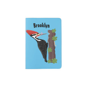 Cue funny Pileated woodpecker cartoon illustration Passport Holder