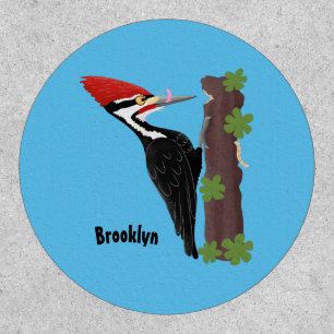 Cue funny Pileated woodpecker cartoon illustration Patch