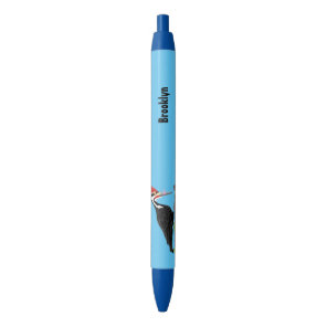Cue funny Pileated woodpecker cartoon illustration Pen