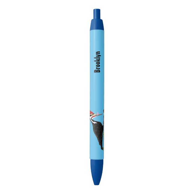 Cue funny Pileated woodpecker cartoon illustration Pen (Front Vertical)