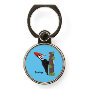 Cue funny Pileated woodpecker cartoon illustration Phone Ring Stand
