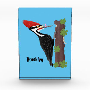 Cue funny Pileated woodpecker cartoon illustration Photo Block