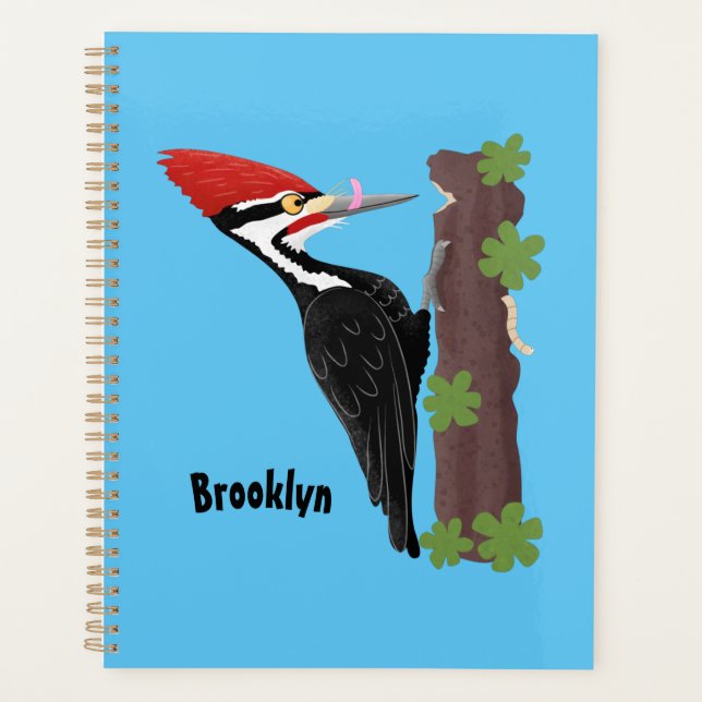 Cue funny Pileated woodpecker cartoon illustration Planner (Front)