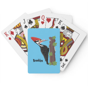 Cue funny Pileated woodpecker cartoon illustration Poker Cards
