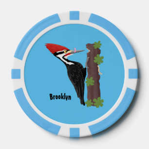 Cue funny Pileated woodpecker cartoon illustration Poker Chips