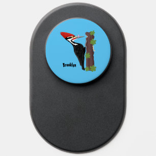Cue funny Pileated woodpecker cartoon illustration PopSocket