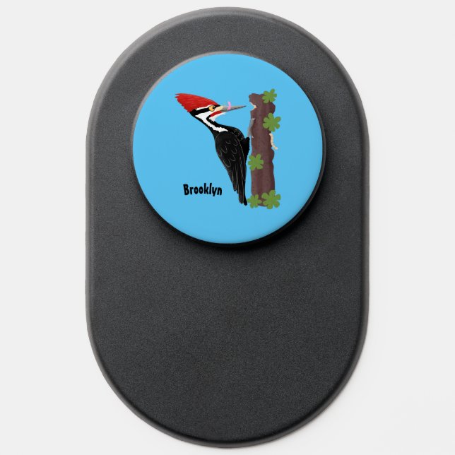 Cue funny Pileated woodpecker cartoon illustration PopSocket (Popsocket)