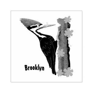Cue funny Pileated woodpecker cartoon illustration Rubber Stamp